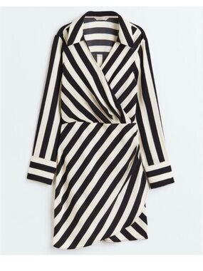 H&M Black & White Striped Wrap Midi Dress